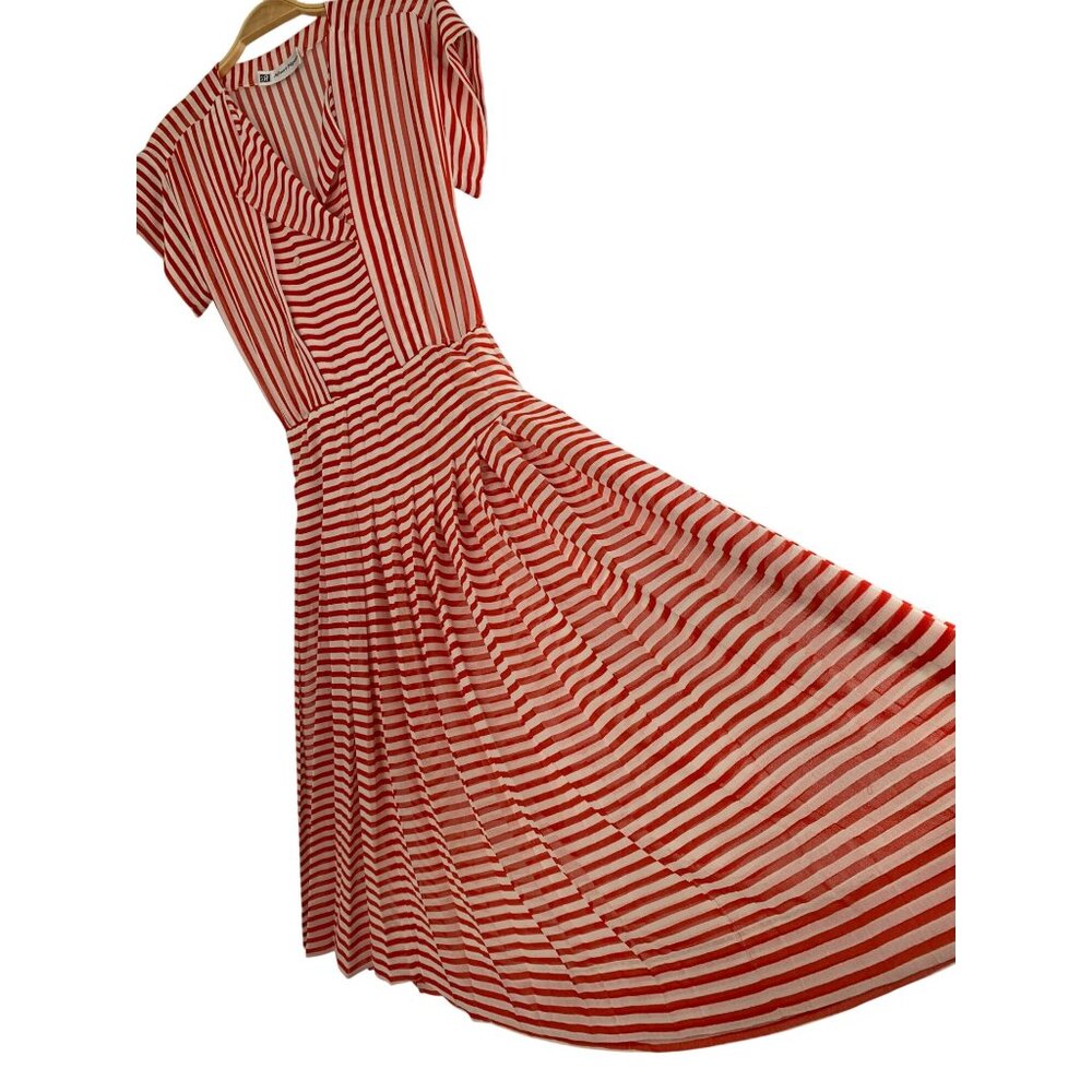 Vintage 80s Albert Nipon Red Striped Nautical Size 6 Dress RD10708 USA